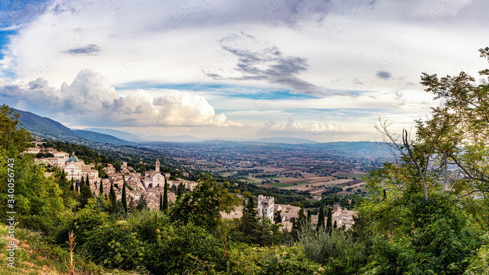 Panoramic view of Umbrian valley and the city of Assisi, view from the castle hill. Panoramic view of Umbrian valley and the city of Assisi, view from the castle hill.
