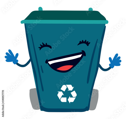 Happy blue bin, illustration, vector on white background