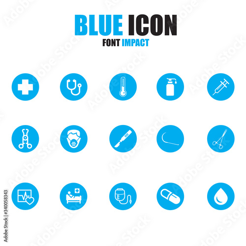 Blue vector illustration of icons for medicine and health designs.