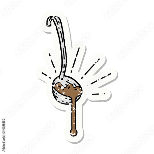 grunge sticker of tattoo style ladle of gravy
