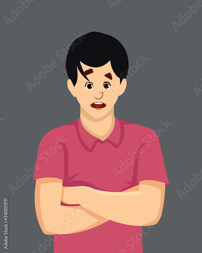 Young man confused facial expression vector illustration.
