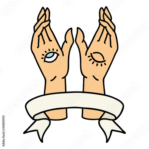 tattoo with banner of mystic hands