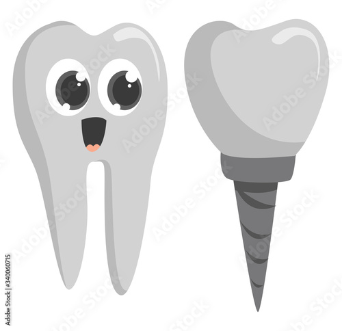 Dental implant, illustration, vector on white background