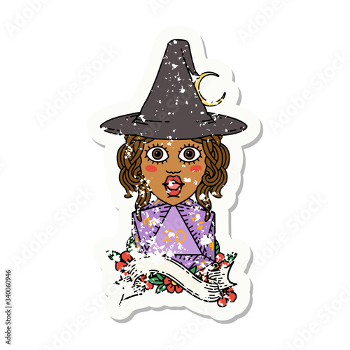human mage with natural 20 D20 dice roll illustration