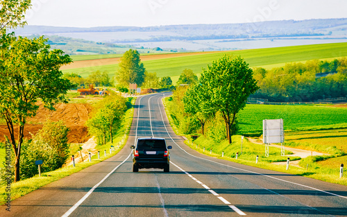 Quadro su tela Scenery with Car on road in South Moravia reflex