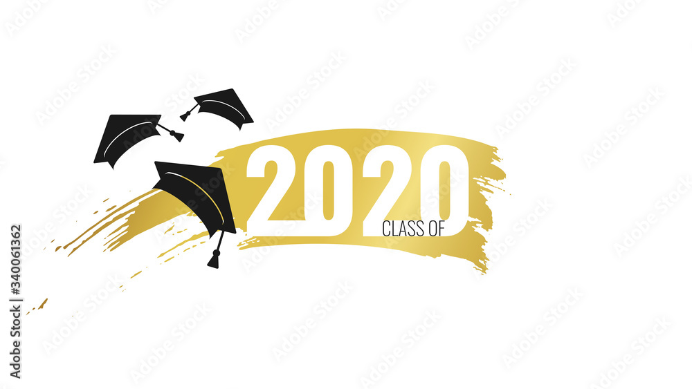 Class of 2020. Hand drawn brush gold stripe and number with education ...