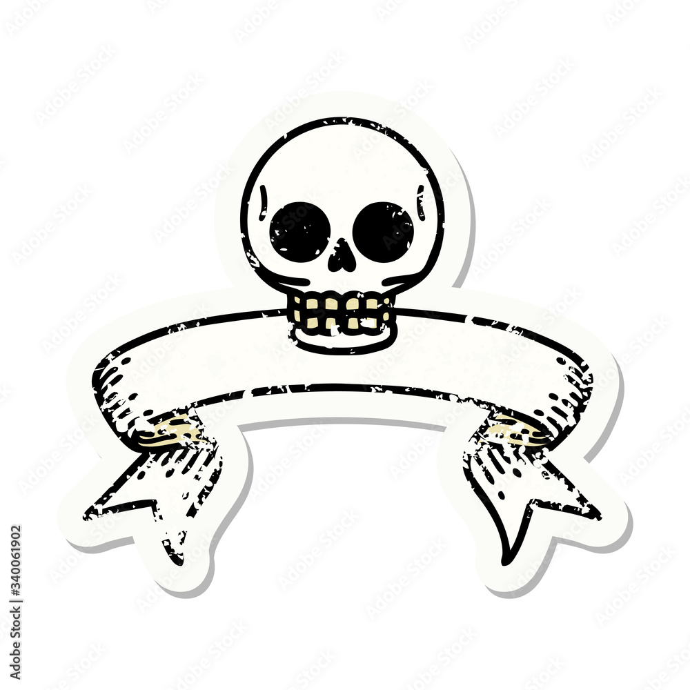 grunge sticker with banner of a skull grunge sticker with banner of a skull