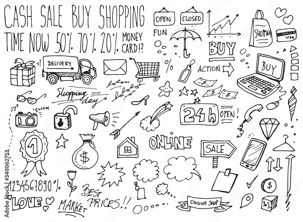 Fototapeta premium Shopping time hand drawn vector cartoon dooddles