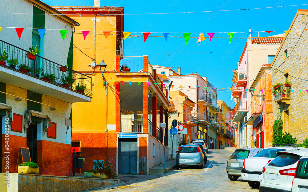 Fototapeta premium Street with road in Arzachena Sardinia reflex