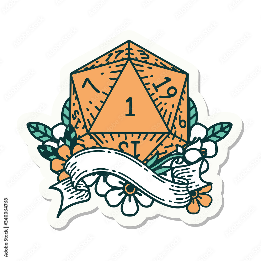 natural one d20 dice roll sticker