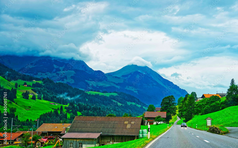 Roadway at Boltigen at Jaun Pass Fribourg of Switzerland reflex