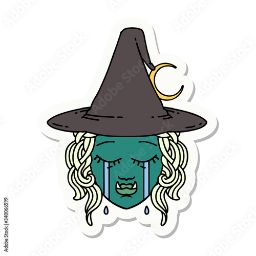 crying half orc witch character face sticker