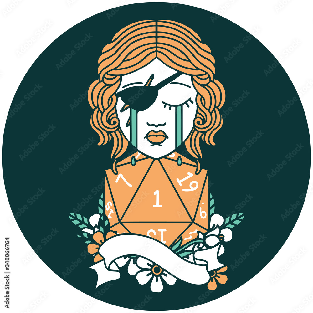 crying human rogue with natural one D20 roll icon crying human rogue with natural one D20 roll icon