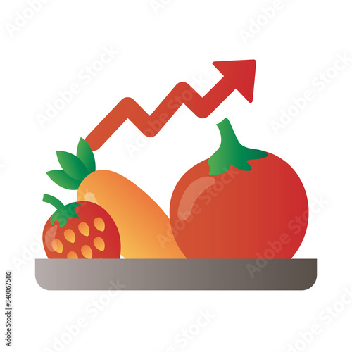 tray with fruits and vegetables price hike arrow up degradient style