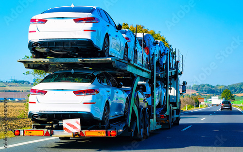 Cars carrier truck in asphalt road Poland reflex © Roman Babakin