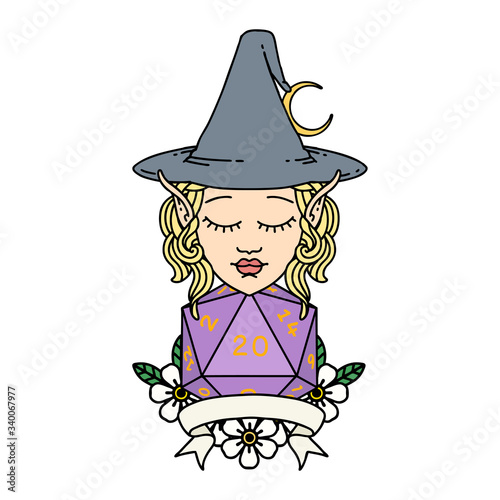 elf mage character with natural twenty dice roll illustration