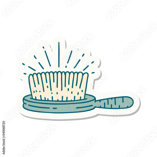 sticker of tattoo style hairbrush