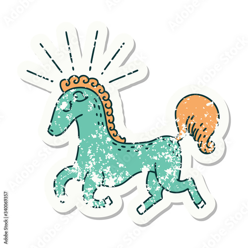 grunge sticker of tattoo style prancing stallion