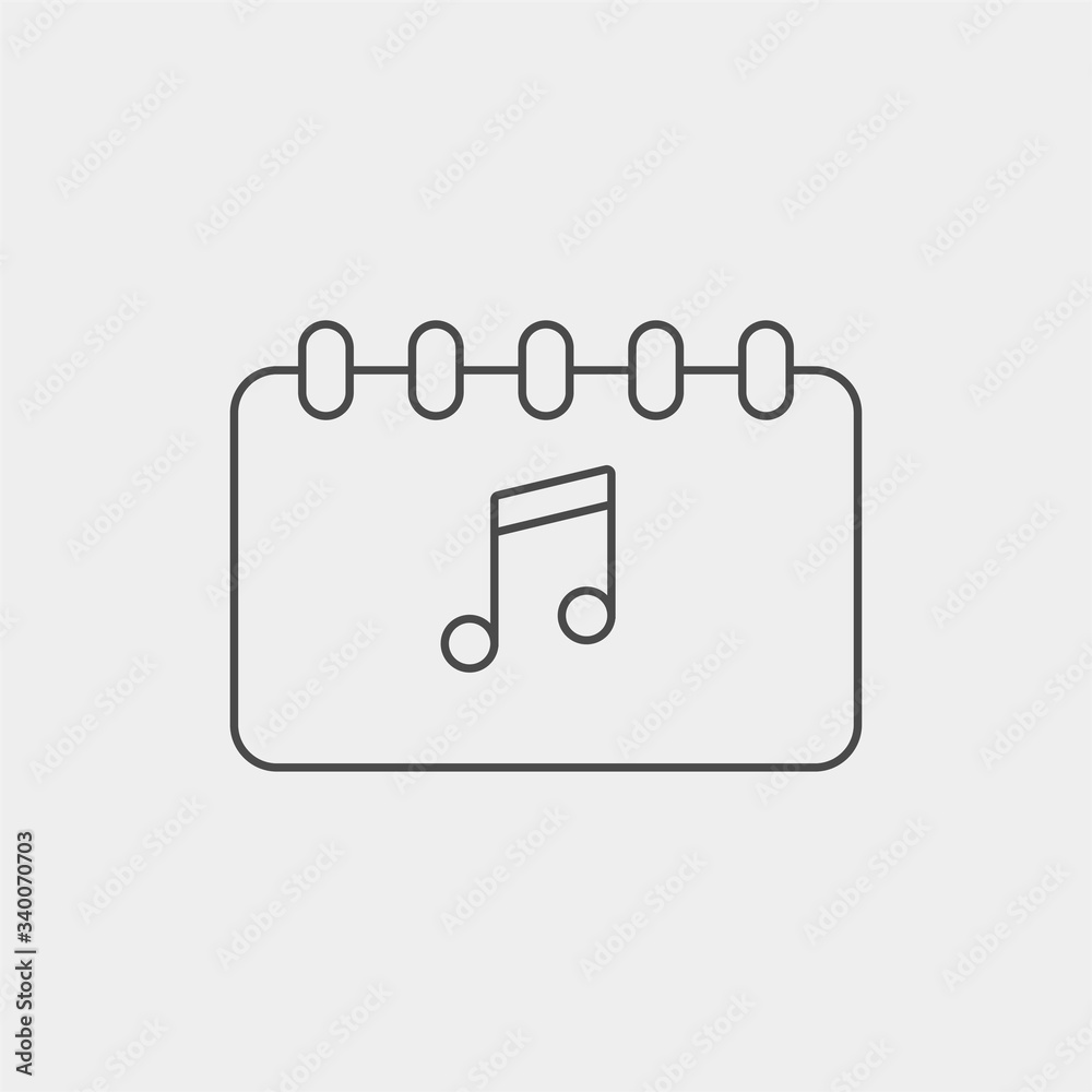 Music note calendar vector icon sign symbol