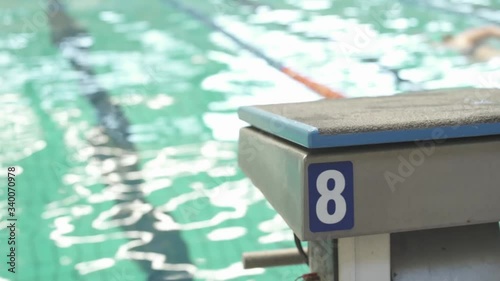 Pan left to right Swimming pool and platform