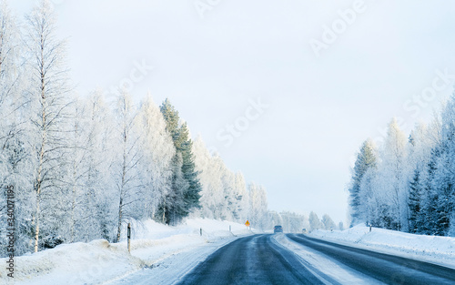 Winter road and Snowy Forest at Cold Finland reflex © Roman Babakin