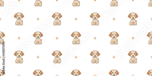 Vector cartoon character labrador retriever dog seamless pattern background for design.