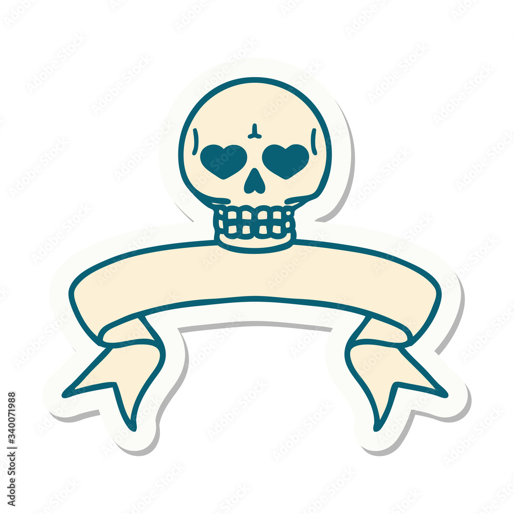 tattoo sticker with banner of a skull tattoo sticker with banner of a skull