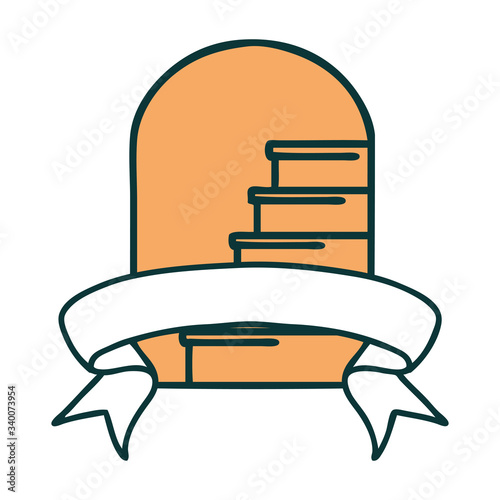 tattoo with banner of a doorway to steps