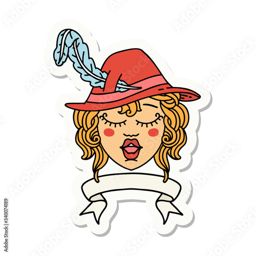 human singing bard character with banner sticker