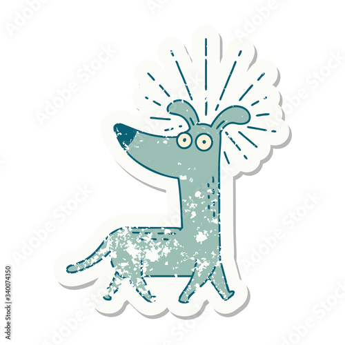 grunge sticker of tattoo style surprised dog