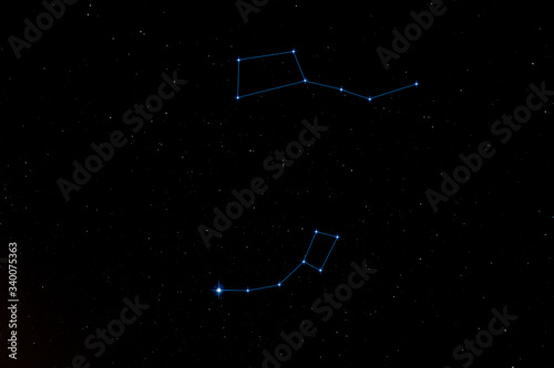 night sky full of stars, constellation great bear and little bear