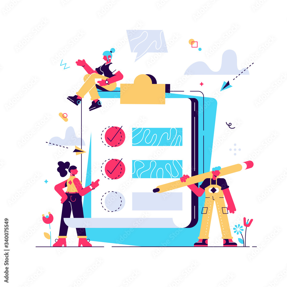 Fototapeta premium Vector illustration, little people fill out a form