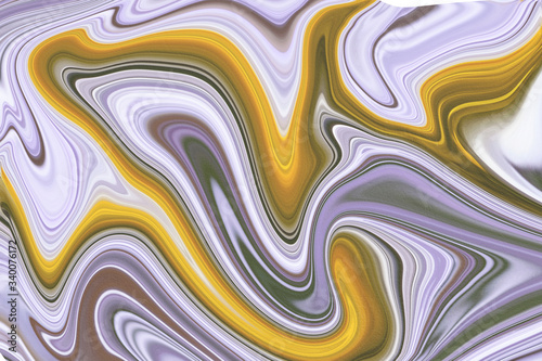 Digital illustration of the liquid paint of yellow  grey  violet and white colors.