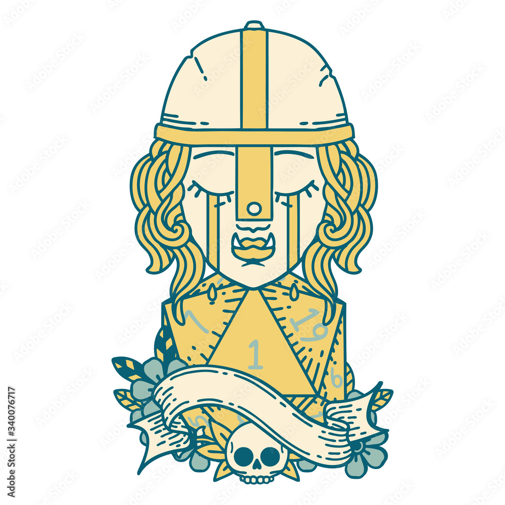 crying orc fighter character face with natural one D20 roll illustration crying orc fighter character face with natural one D20 roll illustration