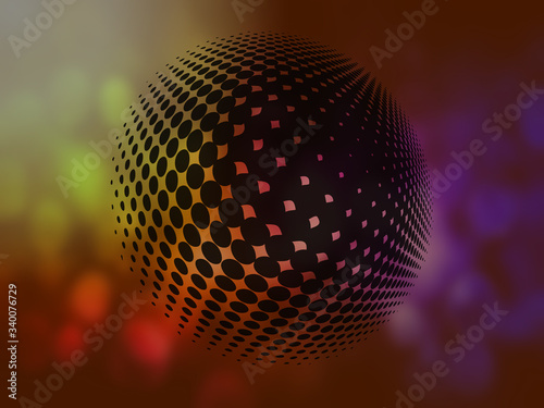 Abstract illustration of a half tone ball in a blued colorful background