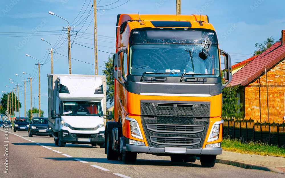 Empty truck on road in Poland reflex