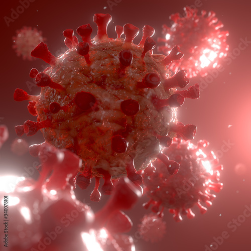 Closeup Coronavirus
Closeup COVID-19 Coronavirus cells, 3d rendering
