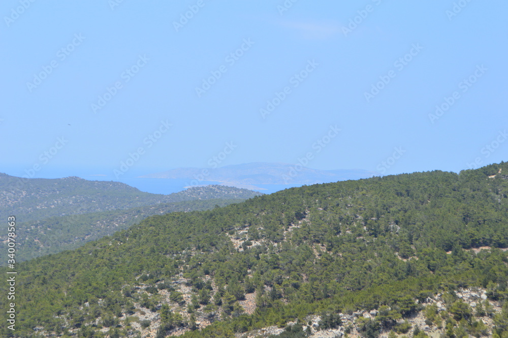 mountain landscape with blue sky in Rhodes