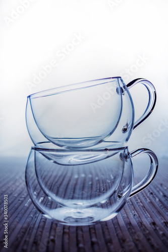 glass tea mugs on a light background
