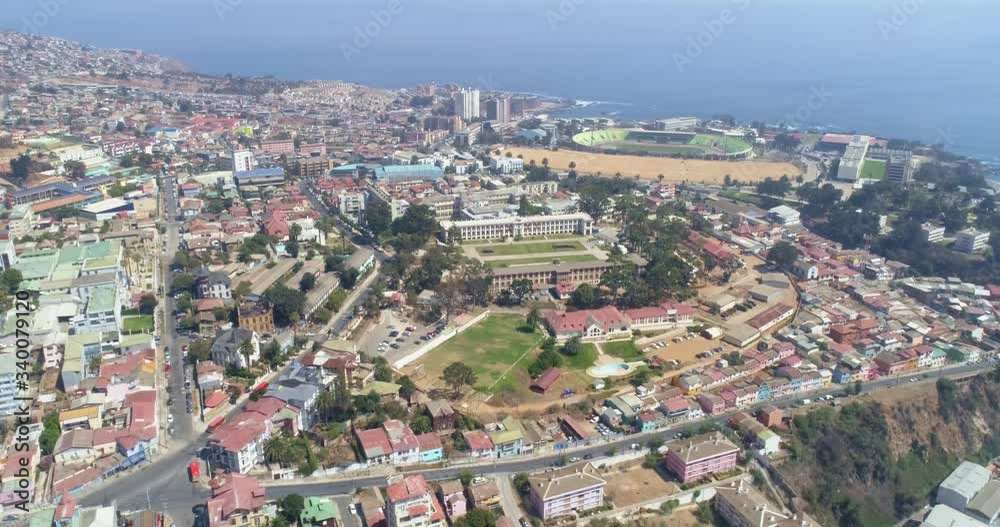 Aerial View to the Colofrul and Bright Buildings and Streets of Valparaiso, Chile. 4K. Aerial View to the Colofrul and Bright Buildings and Streets of Valparaiso, Chile. 4K.