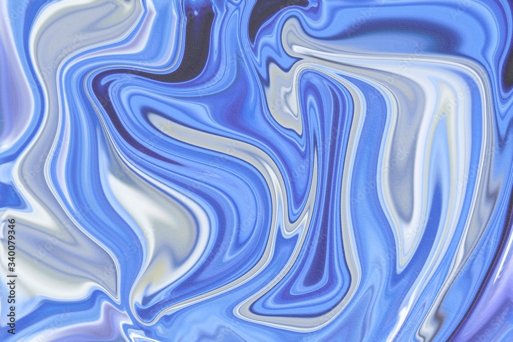 Fototapeta premium Digital liquid background of dark blue, light blue, grey and white paint.