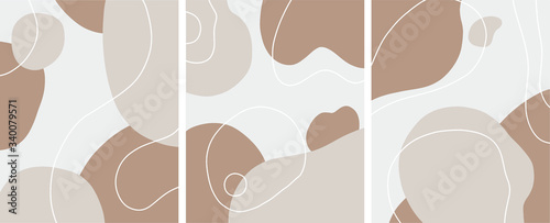 organic shapes abstract nordic design vector illustration set, earth tones