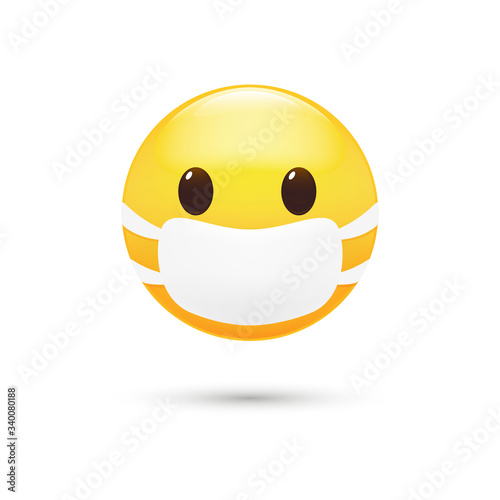 Emoticon with a medical mask on his face. Premium vector illustration.