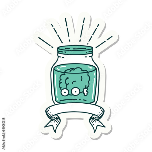 sticker of tattoo style brain in jar