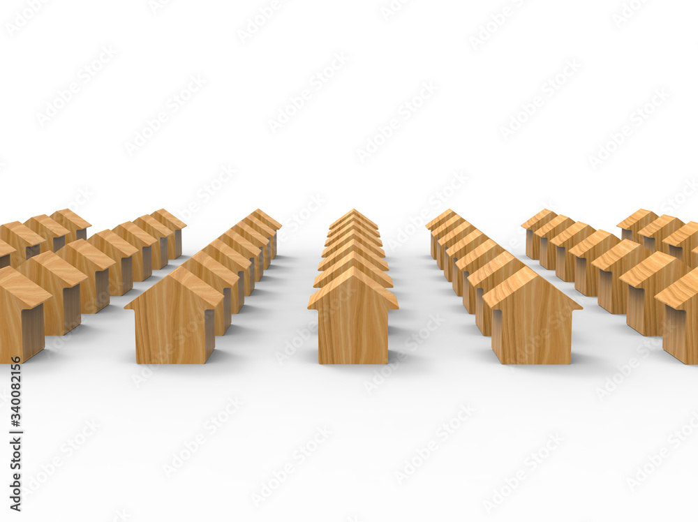 Wooden houses model on white background. 3d render