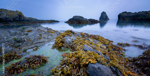 Ireland's Eye at twilight long exposure image, Ireland's Eye island cliffs.Howth, Dublin, Ireland Martello Tower