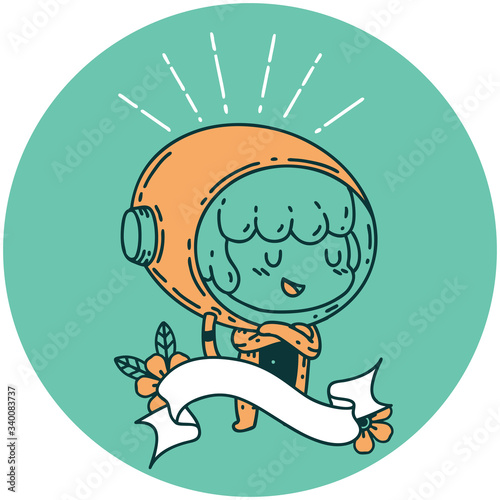 icon of tattoo style woman in astronaut suit