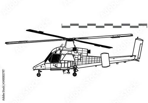 Kaman K-MAX. Vector drawing of transport helicopter. Side view. Image for illustration and infographics. photo