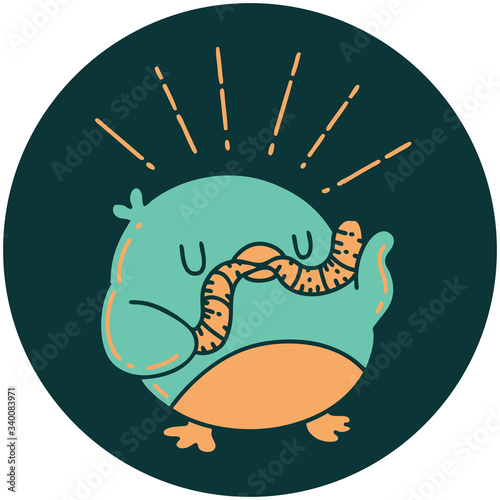 icon of tattoo style robin with worm
