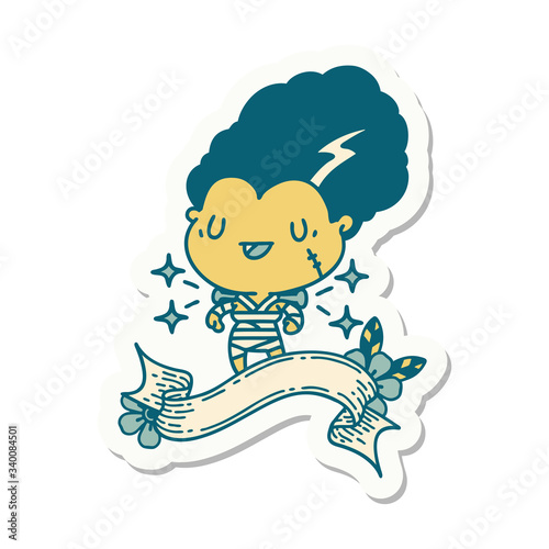 sticker of tattoo style undead zombie bride character